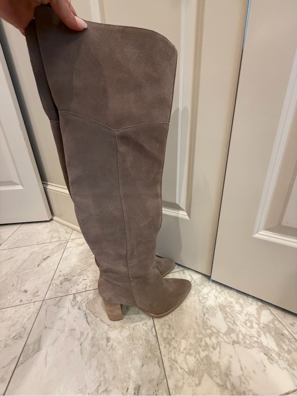 Crown Vintage Brand Taupe Suede Over-the-Knee Block Heel Boots